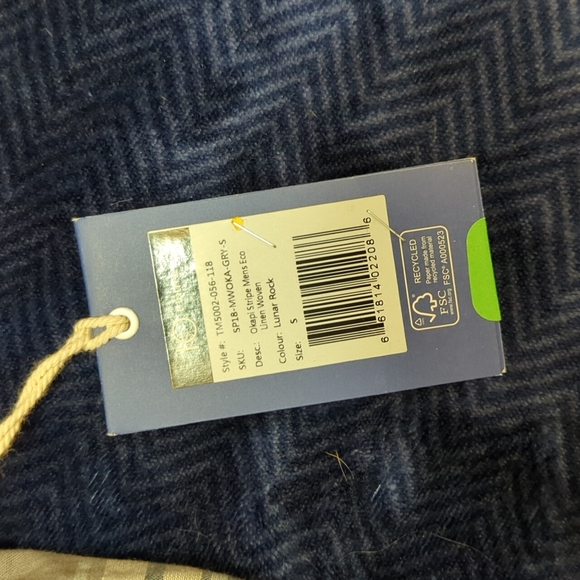 Men's Small Tentree Long Sleeve Linen Hooded Okapi Stripe Shirt - Picture 3 of 4